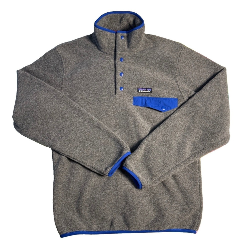 Patagonia Lightweight Synchilla Snap-T Pullover Fleece XS Mens Gray w Blue NWOT